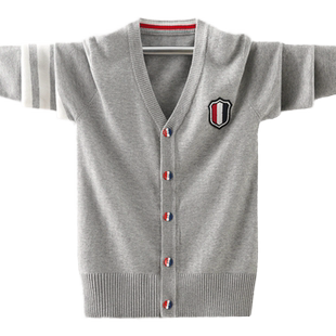 男童薄款毛衣开衫纯棉外穿韩版中大童针织外套2023新款洋气春秋款