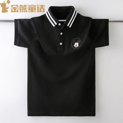 中大童男童黑色短袖Polo衫童装2021年夏季新款潮纯棉t恤衫12-15岁