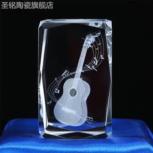 浦江水晶工艺品3D模型内雕吉他萨克斯乐器镇纸摆件纪念礼品