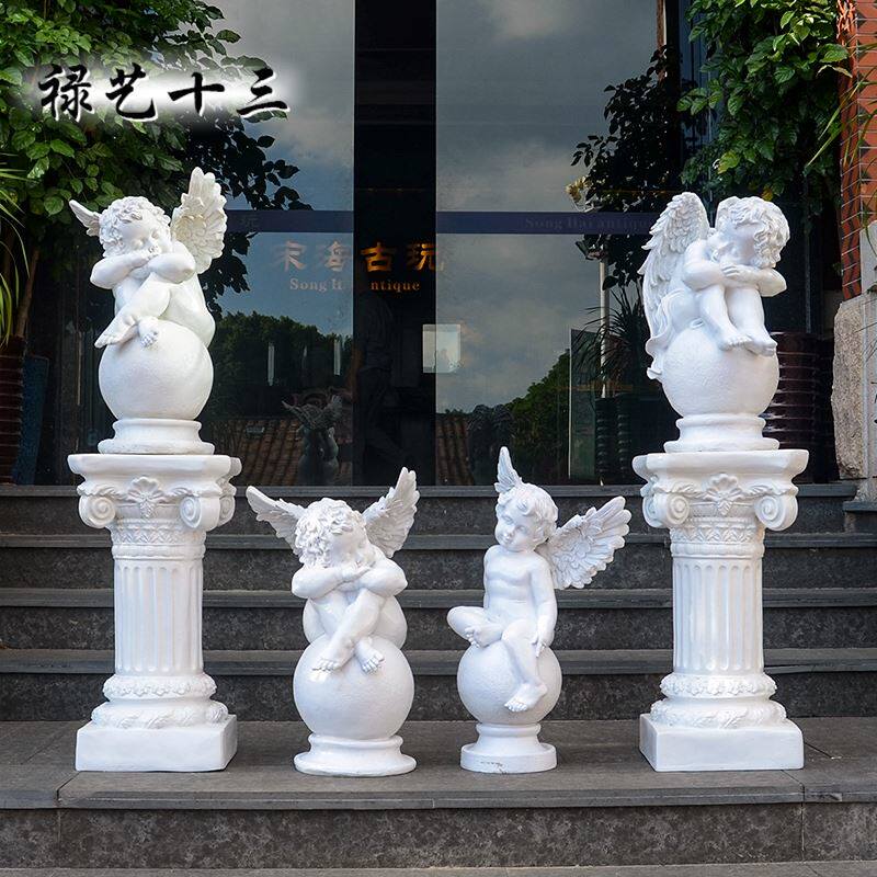 户外玻璃钢丘比特天使雕塑北欧式庭院别墅迎宾罗马柱落地装饰摆件