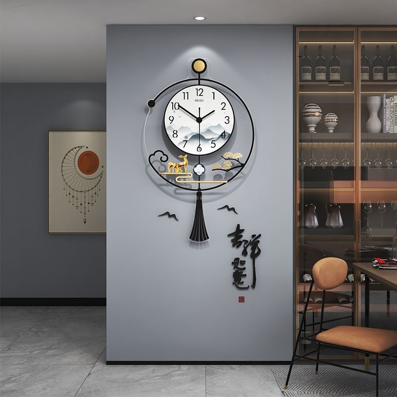新中式钟表挂钟客厅家用时尚2022新款创意壁挂时钟灯装饰挂墙大气