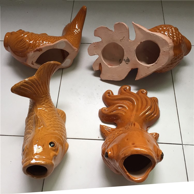 屋顶出水鱼嘴房顶陶瓷金鱼水管排水口装饰滴水龙头外墙锦鲤鱼金