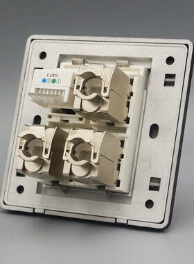 黑色86型四口电脑电话墙壁插座3个CAT7网络加1个CAT3语音电话面板