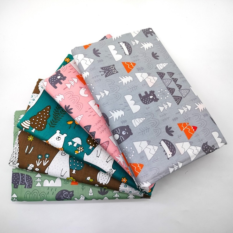 跨境热卖纯棉斜纹布料全棉5款卡通动物 床上用品 睡衣面料