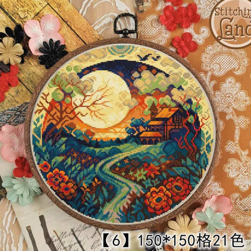 Enjoy482-6圆形风景150   十字绣套件 DMC线 E线 埃及纯棉线