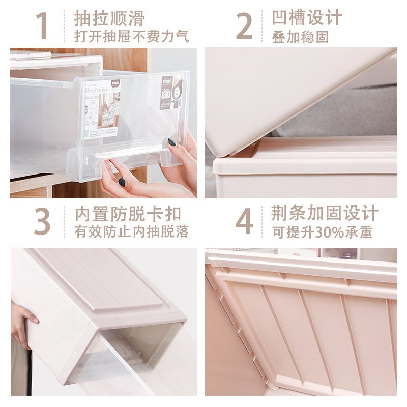 加厚塑料抽屉式收纳盒 鞋盒w收纳箱透明抽屉盒收纳整理箱 衣柜收