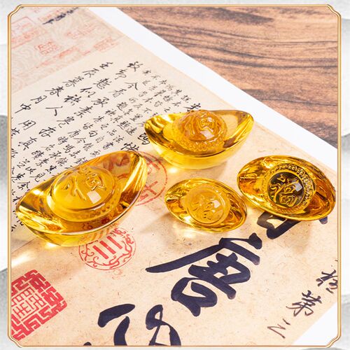 水晶福字元宝摆k件金黄元宝家居开业婚庆装饰礼品玻璃饰品客厅
