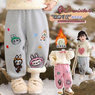 【乌糖】卫裤拉布卫裤学生加厚加绒秋冬刺绣儿童布宽松女童卡通百