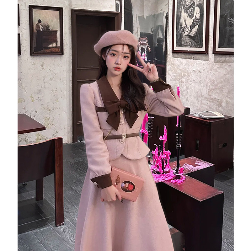 乌托邦少女/奶系法式复古千金风短外套a字半身裙冬季套装裙两件套