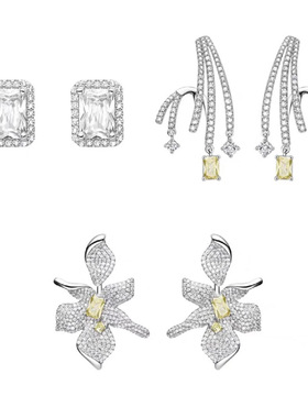 何家璀璨白鸢尾闪闪方糖绽放花火耳环极光系列925纯银新品耳钉