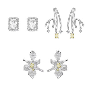 何家璀璨白鸢尾闪闪方糖绽放花火耳环极光系列925纯银新品 耳钉