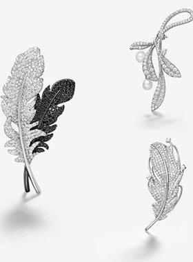 [新品]何家原厂双生爱翼羽毛胸针配饰月桂叶饰品轻奢优雅高级礼物