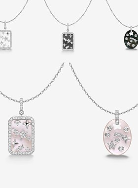 新品何家原厂925纯银星光圆牌项链方牌锁骨链轻奢七夕生日礼物