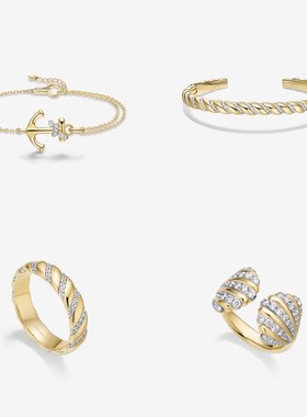 何家原厂迷你船锚手链925纯银鎏光手镯高级轻奢海贝戒指礼物女