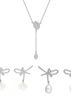 何家原厂玫瑰花瓣项链925纯银白玫瑰丝带耳环轻奢高级百搭礼物