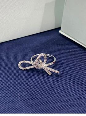 丝带蝴蝶结戒指女 925纯银食指戒简约轻奢个性婚礼指环925银