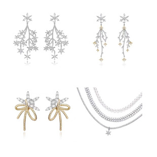 何家原厂璀璨漫雪星光雪枝丝带飘雪耳环刘亦菲同款何方耳钉