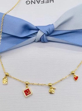 何家原厂925纯银萌趣笑脸五福临门项链轻奢高级锁骨链生日礼物