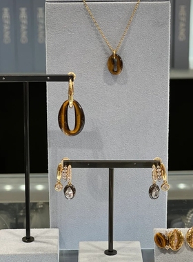 何家原厂925纯银咖啡豆甜心耳钉虎眼石耳扣百搭美拉德轻奢耳环