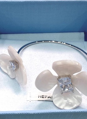 925纯银珠宝原厂鸢尾花手镯小众轻奢设计叠带开口手环手饰品女