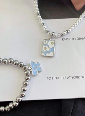 [周雨彤同款]原厂925纯银万花筒项链女煎蛋花锁骨链小花银手链