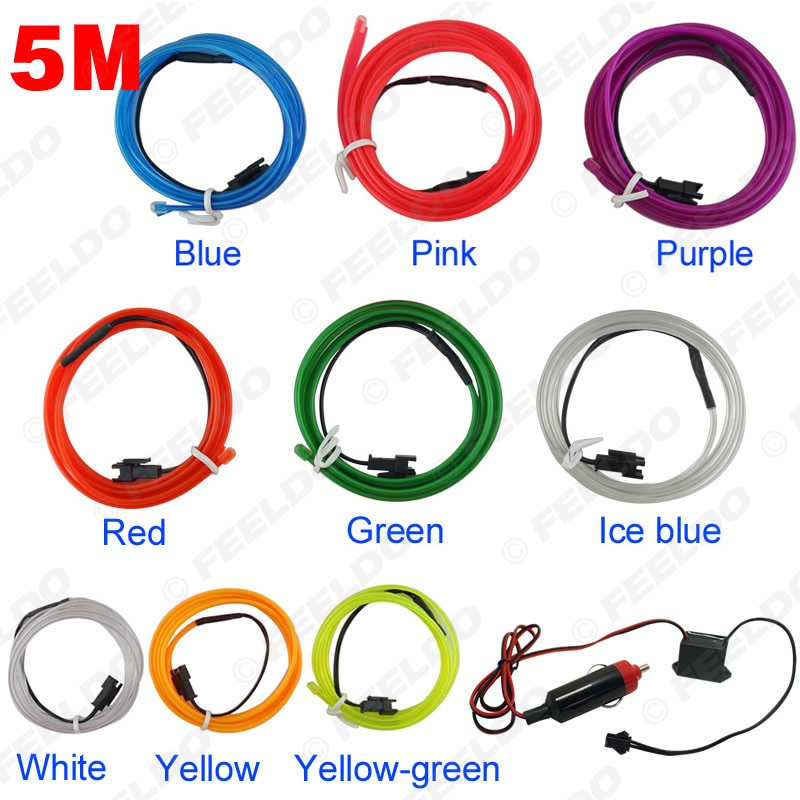 1米/2M/3M/5米EL冷光线5M车内氛围灯条汽车LED夹式发光线点烟器