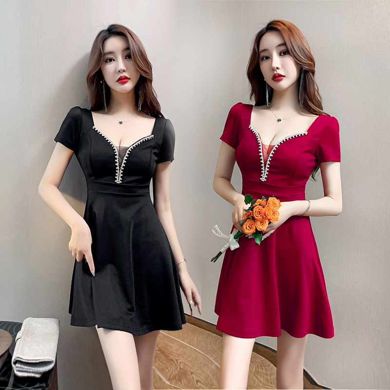 技师工作服性感深v低胸连衣裙