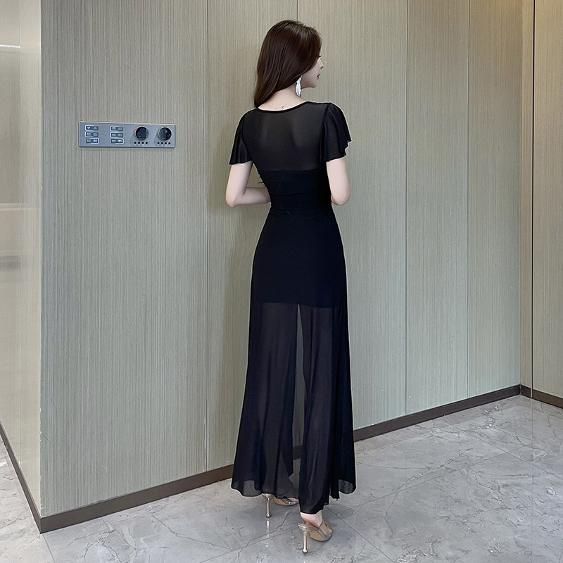 工作服性感纱网连衣裙长款礼服