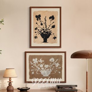 花瓶剪影法式覆古玄关餐厅斗柜挂画美式客厅卧室书房装饰画高级感