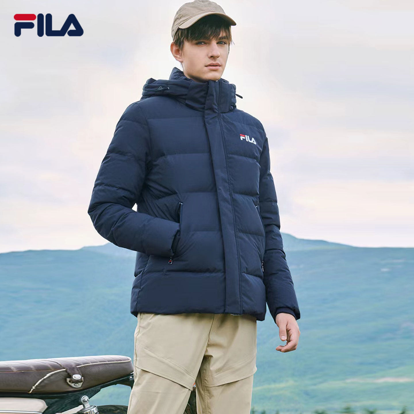 FILA斐乐2025冬季新款男子羽绒服冬季百搭休闲保暖连帽上衣外套女