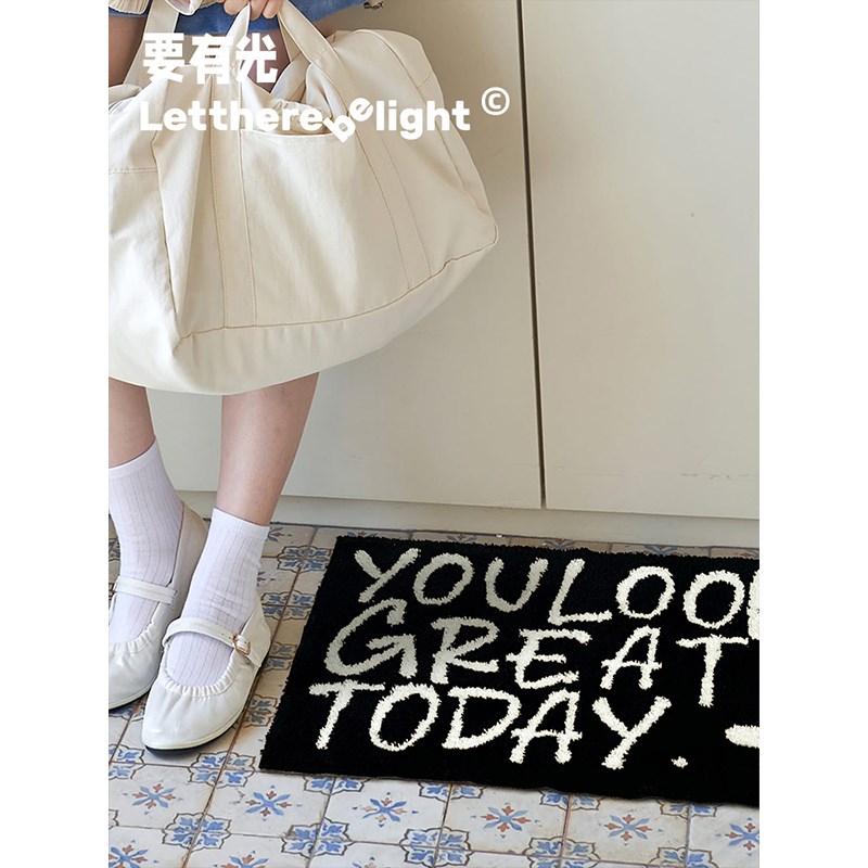 ins风手写文字浴室地垫卧室床边毯F镜前毯坐垫吸水防滑地毯可机洗