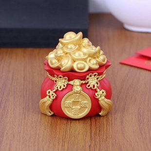 饰家用钱袋载金元 发财树办公室装 宝摆件小汽车品聚宝盆财神爷招财