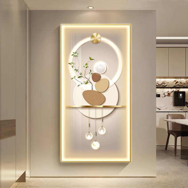 玄关装饰画高级感led灯画轻奢入户走廊过道挂画进门石来运转壁画图片