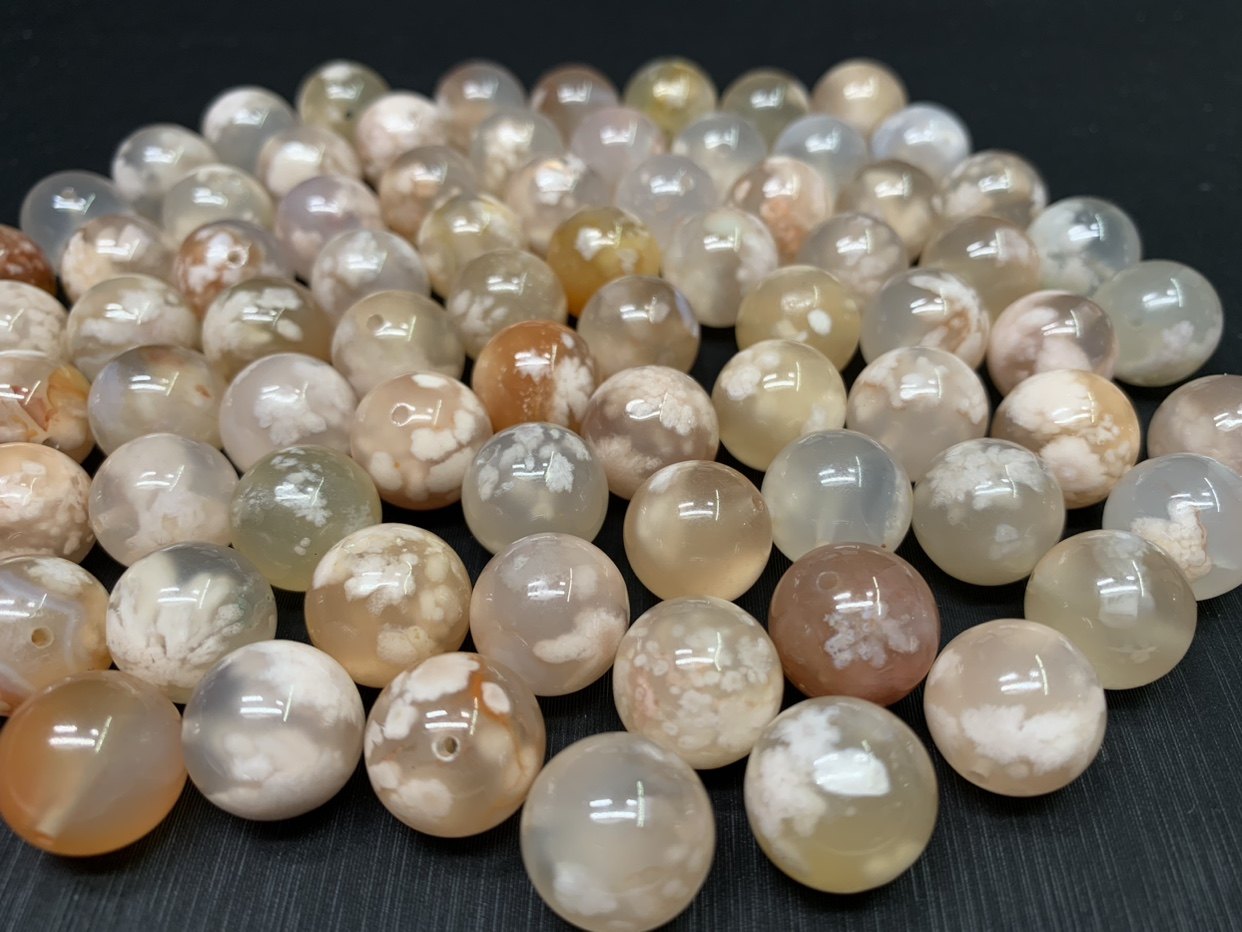 恒庆樱花玛瑙精品高冰透立体飘花牛血红散珠水晶手串男女礼物diy