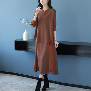两件套毛衣裙女士中长款秋装2025新款春秋妈妈针织套装打底连衣裙