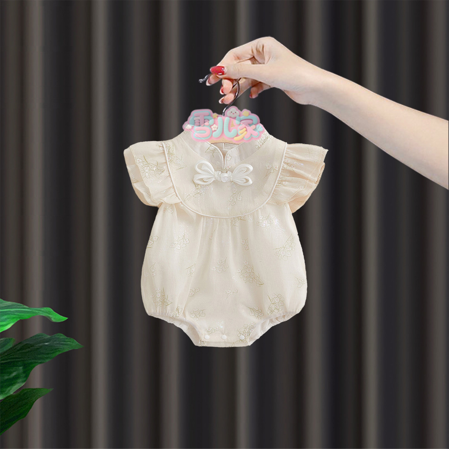 婴儿衣服夏季三角哈衣1周岁女宝礼服0女婴百天洋气甜美中国风爬服