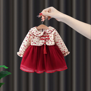 宝宝春装国风连衣裙1女童春季汉服周岁礼服2婴儿中式拜年抓周衣服