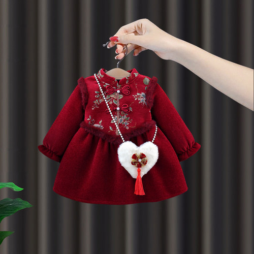 周岁女宝礼服国风红色连衣裙