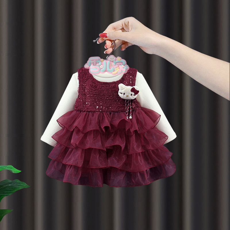 周岁女宝礼服女童冬季加绒连衣裙套装婴儿KT猫拜年服新年公主裙子,童装/婴儿装/亲子装,连衣裙,淘宝优惠券,粉丝福利购,淘宝优惠卷