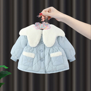 宝宝冬季棉服女童冬装加绒棉袄婴儿大花领袄子甜美加厚外出服棉衣