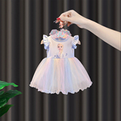 女宝宝夏季 连衣裙1女童爱莎公主裙小飞袖 蓬蓬裙2婴儿糖果色网纱裙