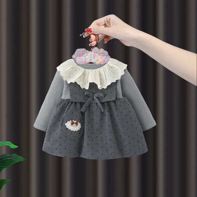 女宝宝冬季连衣裙婴儿加绒波点裙