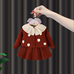 周岁女宝礼服2女童春季 3婴儿大翻领新年衣服毛衣公主裙 连衣裙套装