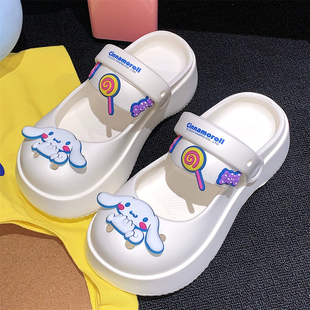 2024夏季新款亲子防滑外穿玛丽珍洞洞鞋三丽鸥玉桂狗亲子凉拖鞋女