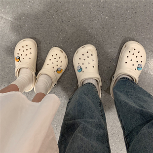 护士洞洞鞋 男女夏ins潮 韩版 卡通情侣外穿防滑包头厚底沙滩凉拖鞋