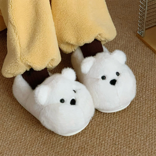 卧室包跟棉拖鞋 防滑情侣网红软萌小胖熊毛毛鞋 男女士学生居家冬季