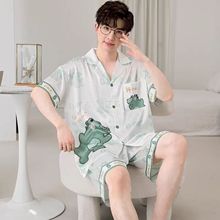 高档新款冰丝睡衣男夏天高级感短袖卡通加肥加大200斤家居服套装