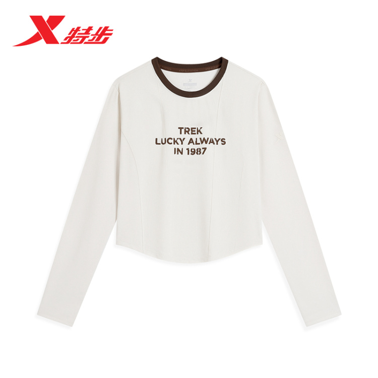 特步针织长袖女秋季新款圆领训练健身长袖针织衫976328030459