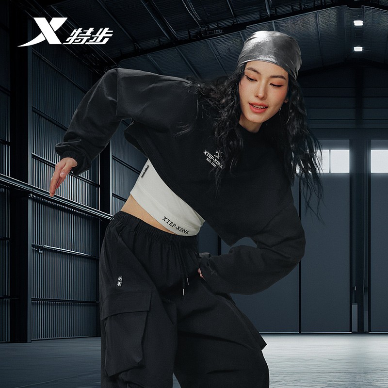 特步长袖T恤女2025秋季新款简约舒适柔软圆领针织衫975328030485