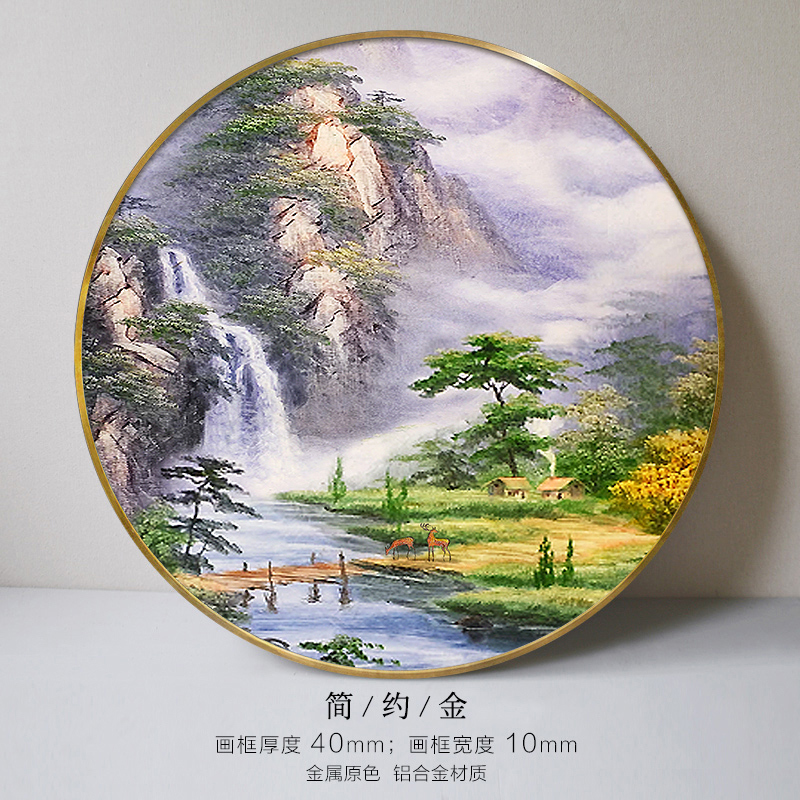 新款新中式关客厅装饰画玄油画手绘山水沙发餐背景墙圆形厅走廊鹿图片